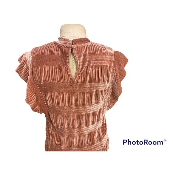 THML Velvet Smocked Women’s Top Flutter Sleeves Sz. M - Picture 4 of 6